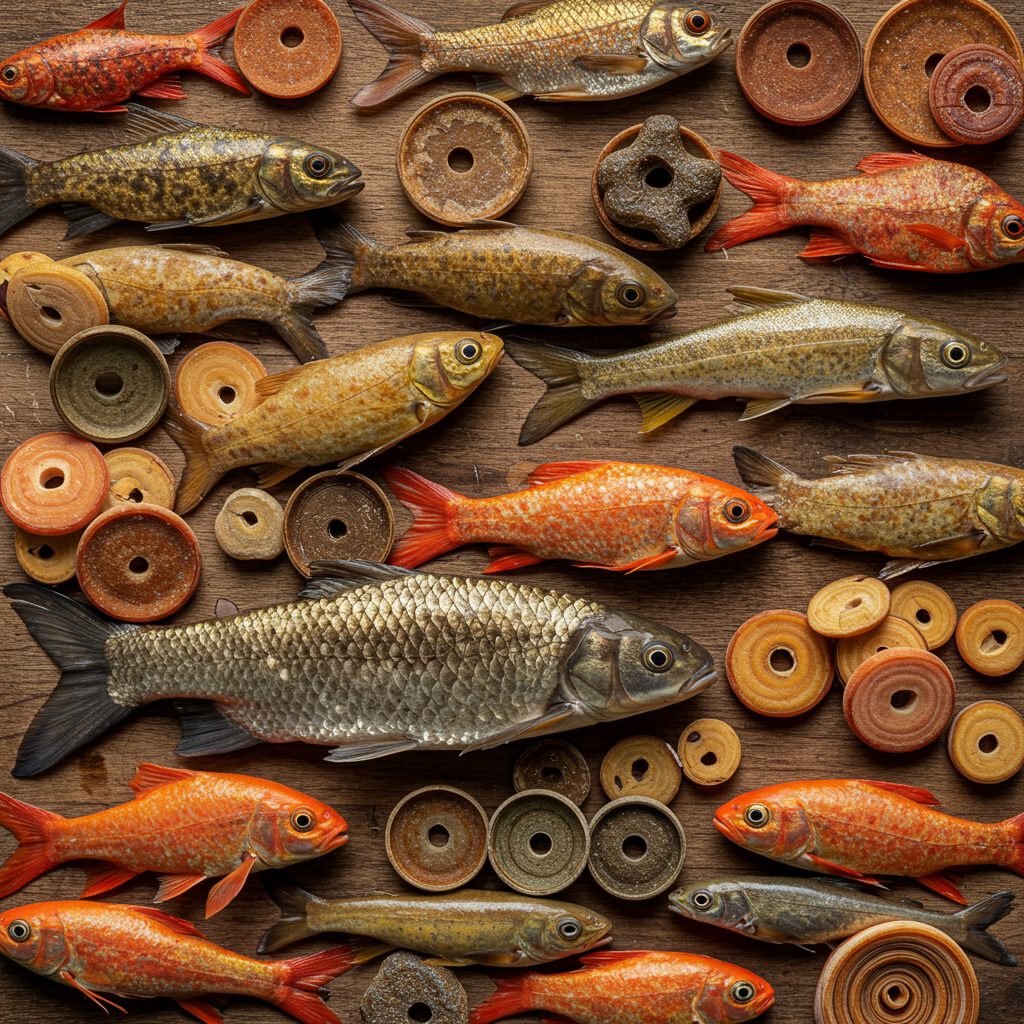 Основні види корму для коропів коі